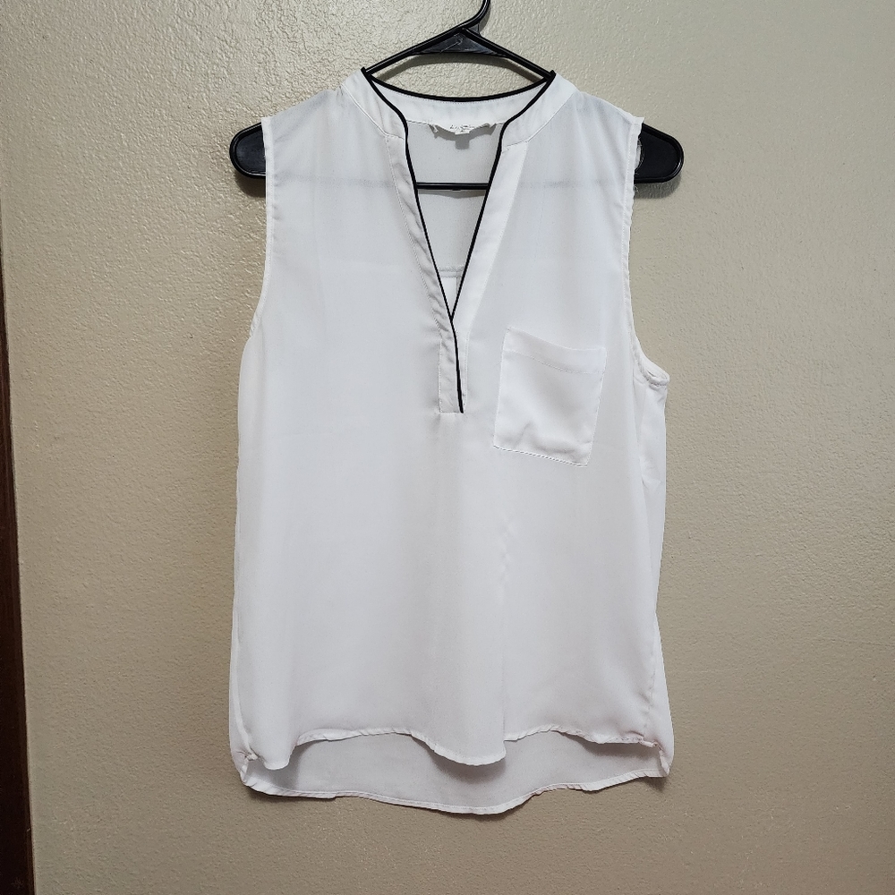 Sleeveless White Vneck Blouse
